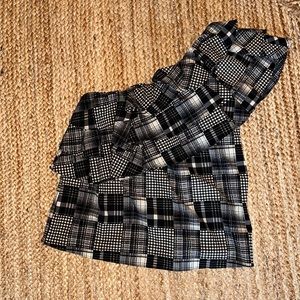 MISA Los Angeles Black Checkered Plaid One Shoulder Ruffle Layered Top